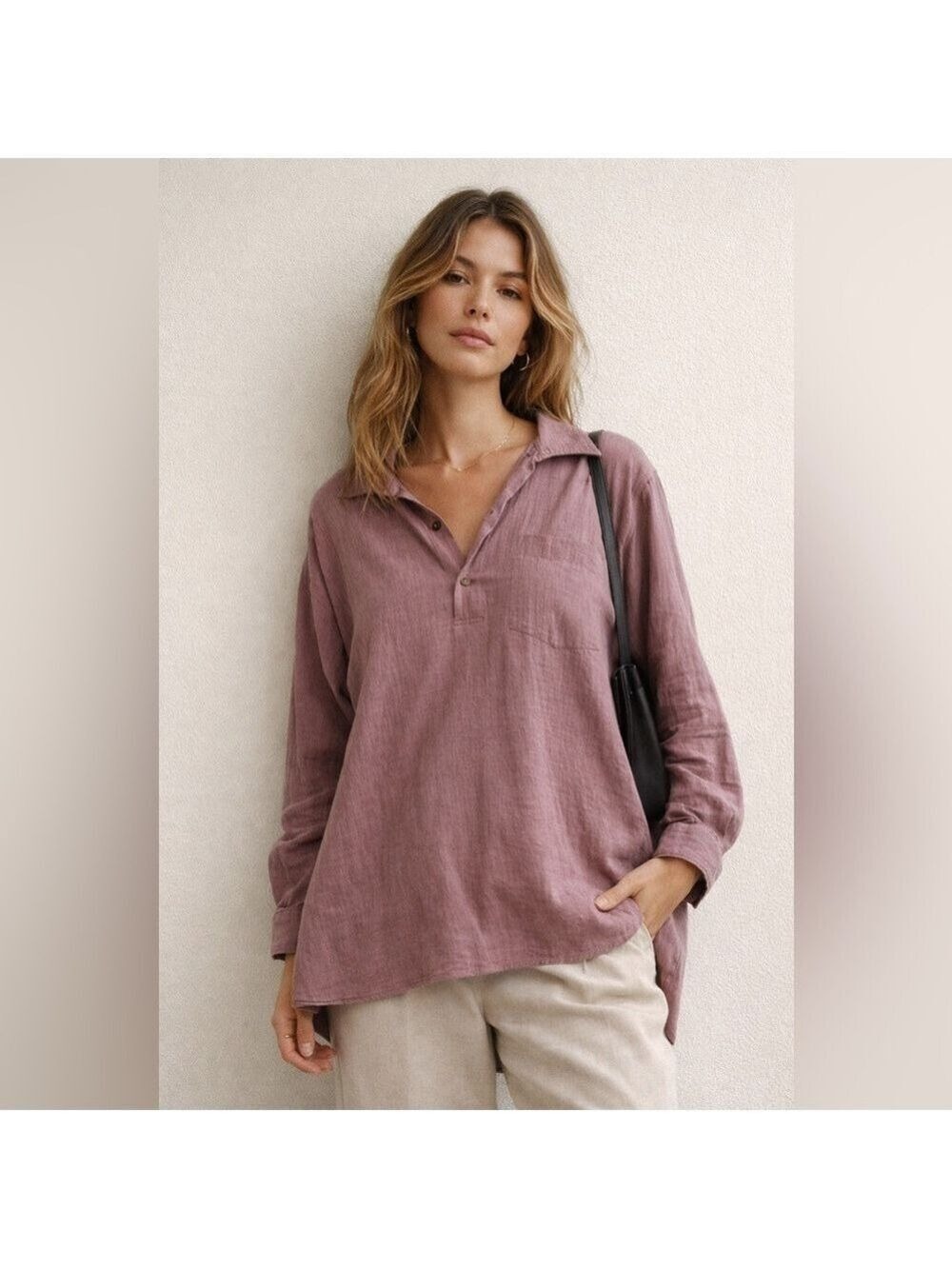 Vintage 90s Armani Exchange Mauve Cotton Blouse Oversized Large quiet luxury